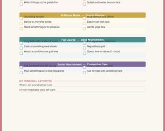 Menú de autocuidado imprimible / Lista de verificación de bienestar, alivio del estrés (descarga digital)
