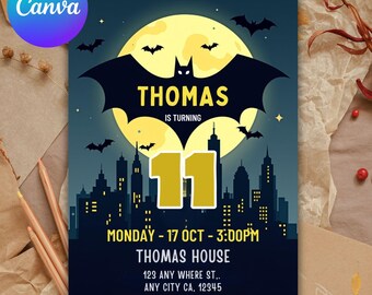 Bat Guy Birthday Invitation Template: Kids Superhero Party (Digital)