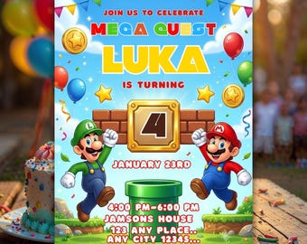 Mario Bros Birthday Invitation – Super Mario Party Invite (Digital File)