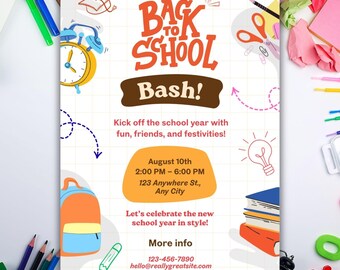Back to School Bash Invitation, Editable Canva Template (Digital Download)