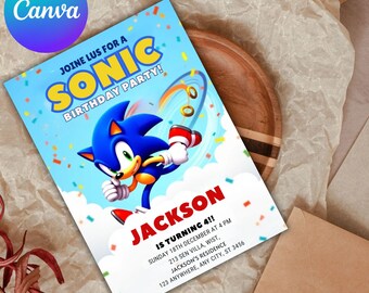 Editable Sonic Birthday Invitation: Super Hedgehog Party, Editable Canva Template