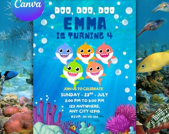 Baby Shark Birthday Invitation, Editable Second Birthday Invite (Digital Download)