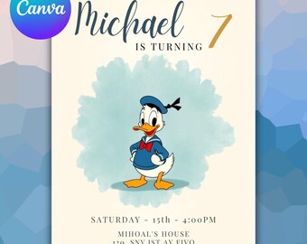 Editable Donald Duck Birthday Invitation: Watercolor Party (Digital Download)