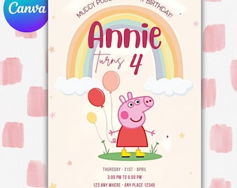 Peppa Pig Birthday Invitation: Editable Digital Template (5x7 Canva)