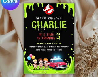 Ghostbusters Birthday Invitation | Kids Party, Canva Template (Digital Download)