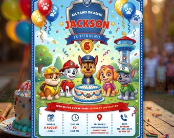 Paw Patrol Birthday Invitation Editable Canva Template | Puppy Party Invite | Instant Digital Download