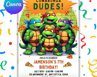 Editable Ninja Turtle Birthday Invitation: Kids Party Template (Digital Download 5x7in Canva Template)