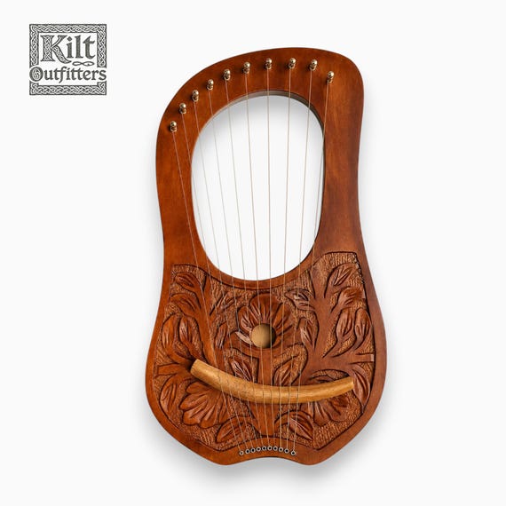 Handmade Rosewood Lyre Harp – 10 Metal Strings | Flower Lyre Design with Tuning Key, Carry Bag & Extra Strings