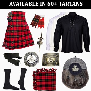 Antik kilt med shamrockmönster för män, 10 delar skotsk kilt för bröllop – Finns i över 60 tartaner