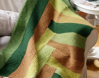 Modello PDF per coperta lavorata a maglia a punto legaccio con righe – Coperta moderna e accogliente