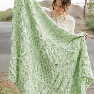 Knitted Blanket Pattern with Cable Squares – Cozy Textured Patchwork Throw PDF