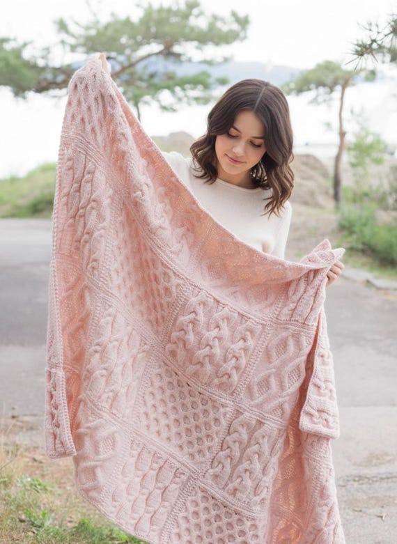 Knitted Blanket Pattern with Cable Squares – Cozy Textured Patchwork Throw PDF