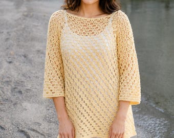 Modello PDF per maglione all'uncinetto / Top con scollo a barca e pizzo, maniche a 3/4 (download digitale)