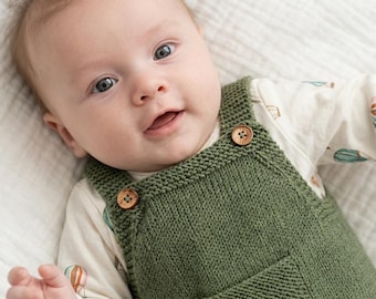 Mönster för stickad babyoverall, topp-och-ner-sparkdräkt, storlekar 0-4 år (PDF-nedladdning)
