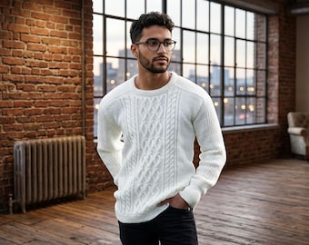 Modello per maglione da uomo a trecce / Stile Aran classico, taglie da adolescente ad adulto (download PDF)