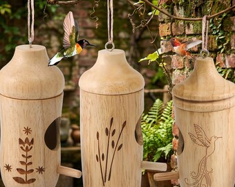 Eichel Kolibri Haus | Rustikales hängendes Vogelhaus für Gartendekor | Fairycore Woodland Geschenk | Florales Weizen und Vogel Motiv