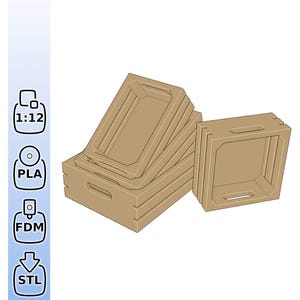 Cajas de madera decorativas a escala 1:12 - Jardín - Archivo STL para impresora 3D - Descarga digital