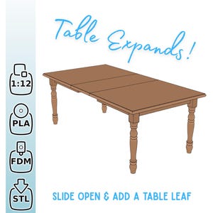 Dollhouse Miniature Expanding Dining Table 1:12 Scale - Digital Download for 3D Printing File