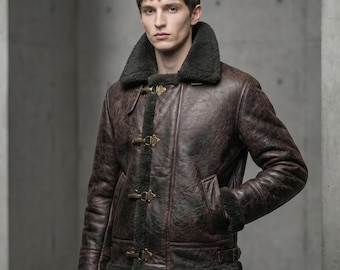 Vintage Grunge Steampunk Aviator | Distressed Leather & Shearling Flight Jacket | Post Apocalyptic Coat