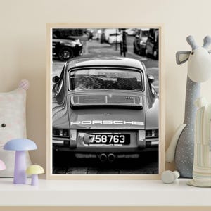 Porsche Paris Poster, Black and White Eiffel Tower Print, Vintage Car Photography, Luxury Fashion Wall Art, Classic Car Decor