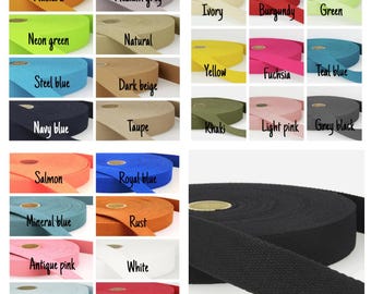 30mm Solid Plain Cotton Stephanoise Webbing bag strapping. Per metre.