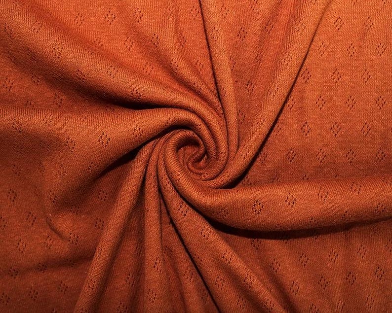 Fine 100% cotton jersey knit with Diamond openwork/ Pointelle fabric per metre Henna