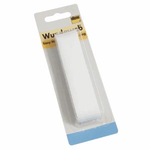 May include: A white rectangular product, possibly a cleaning pad or sponge, is encased in a clear plastic package with a hanging hole. The packaging has a white and blue color scheme, with the brand name "Wurth" visible.