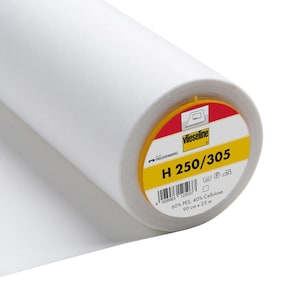 May include: A roll of white interfacing fabric with a label that reads "H 250/305". The label is yellow and red with black text. The roll is 90 cm x 25 m.