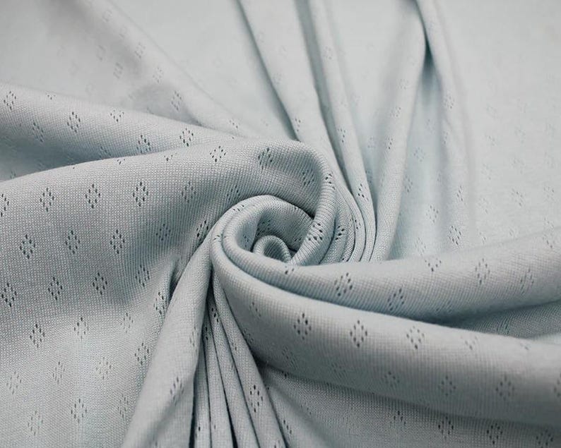 Fine 100% cotton jersey knit with Diamond openwork/ Pointelle fabric per metre Baby blue