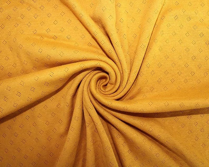 Fine 100% cotton jersey knit with Diamond openwork/ Pointelle fabric per metre Mustard