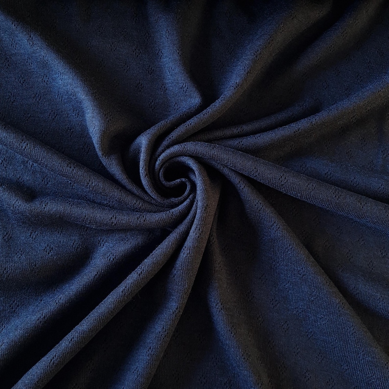 Fine 100% cotton jersey knit with Diamond openwork/ Pointelle fabric per metre Navy blue