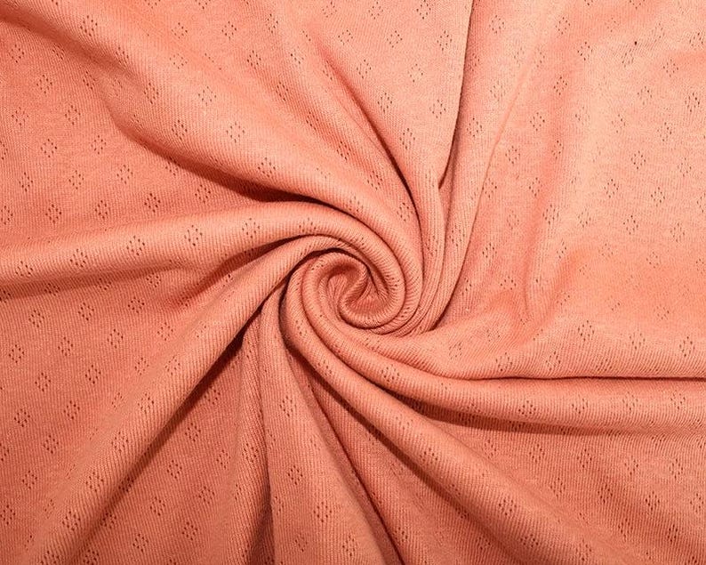 Fine 100% cotton jersey knit with Diamond openwork/ Pointelle fabric per metre Salmon