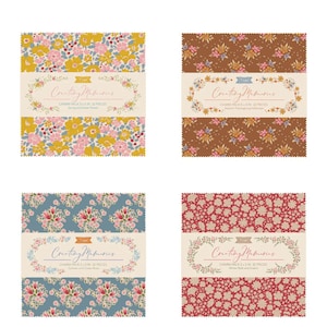 Pode incluir: Quatro pacotes de encantos com padrões florais. Cada pacote tem um rótulo com o texto "Creating Memories". Os pacotes apresentam desenhos florais com temas de primavera, outono, verão e inverno em amarelo, rosa, vermelho e azul. Cada pacote mede 12,7 x 12,7 cm.