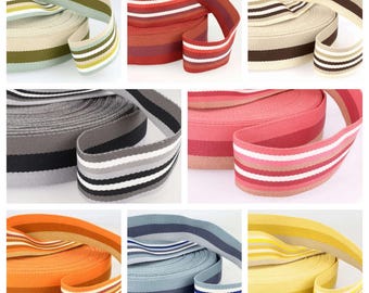 Webbing Double-Sided Stripes: 40mm wide bag strapping. Various colours. Per metre.
