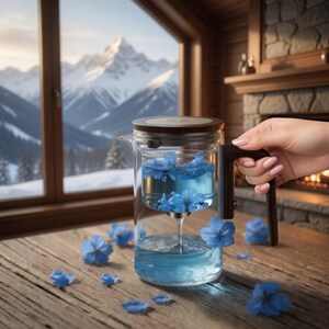 Glass Teapot with Infuser | Wooden Handle & Lid | Blooming Herbal Tea Maker | Loose Leaf Tea Pot | 1000ml Clear Glass Teapot