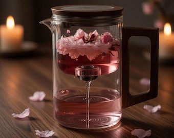 Glass Teapot with Magnetic Infuser | Wood Handle Tea Maker | Loose Leaf Steeper | Zen Minimalist Tea Set | Cozy Home Gift for Tea Lovers