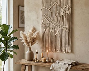 Macrame Wall Hanging, Boho Wall Decor, Woven Cotton Tapestry, Minimalist Wall Art, Handmade Bohemian Decor, Bedroom Living Room Wall Hanging