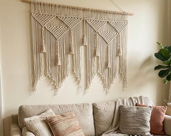 Large Macrame Wall Hanging, Boho Geometric Wall Decor, Woven Cotton Tapestry, Handmade Wall Art, Bohemian Bedroom Living Room Decor