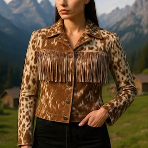 Genuine Cowhide Hair-on Western Jacket, Suede Fringe Cropped Coat, Boho Style
