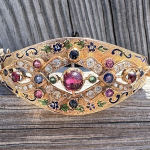 Estate 14k (583) Imperial Russian Gold Ruby Diamond & Sapphire Enamel Bracelet