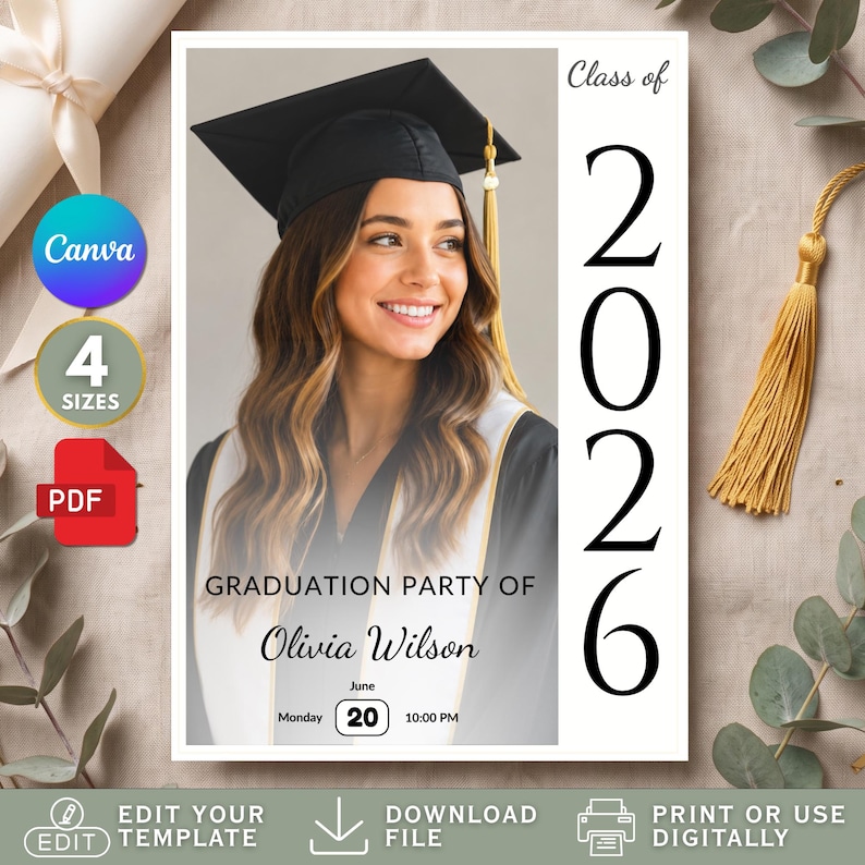 Graduation Party Invation Card Format Editable Photo Graduation Invitation Template, Nursing School Party ...