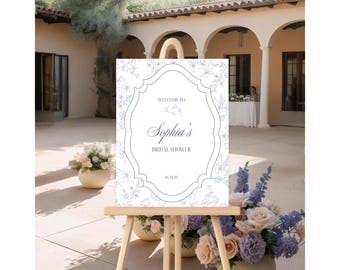 Blue Floral Bridal Shower Welcome Sign, Editable Template (Digital Download)