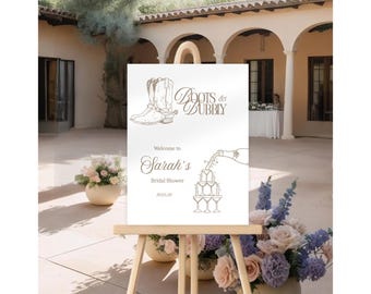 Boots & Bubbly Cowboy Bridal Shower Welcome Sign, Editable Template (Digital Download)