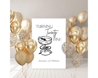 Turning Twenty Fine 25th Birthday Party Welcome Sign, Editable Template (Digital Download)
