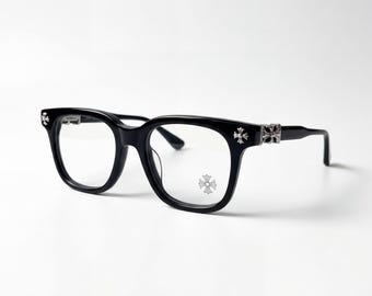 Occhiali da vista neri gotici con croce | Montatura vintage punk | Occhiali unisex di tendenza | Accessorio di moda alternativo e audace | Regalo per lui e per lei