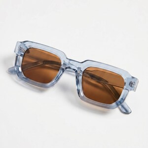 Clear Brown Rectangle Sunglasses – Compact Thick Acetate Frames, Dark Academia Quiet Luxury Eyewear Unisex
