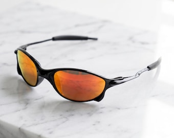 Metal Wrap Sport Sunglasses Black Red Orange Mirror Lens Y2K Festival Retro