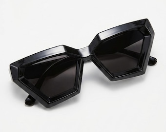 Black Angular Cat Eye Sunglasses – Bold Pointed Frames, Gothic Dark Luxury Eyewear Unisex Alt Fashion