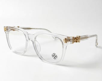 Clear Gothic Eyeglasses Cross Frame | Transparent Punk Glasses | Vintage Statement Eyewear | Unisex Gift