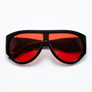Black Red Mirror Oversized Pilot Sunglasses – Bold Y2K Shield Frames, Gothic Alt Eyewear Unisex Rave